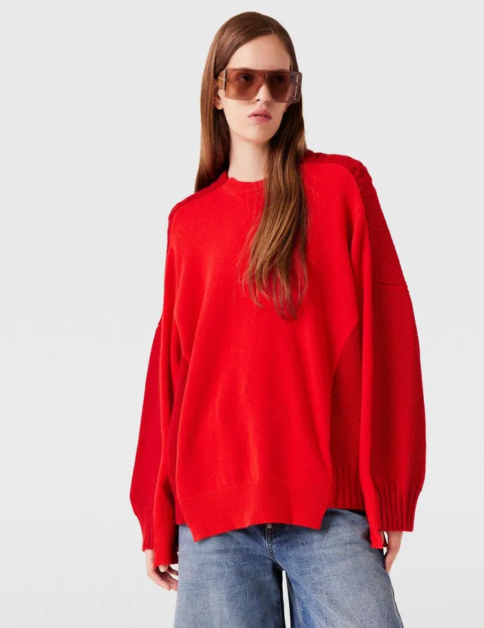 Stella McCartney Knitwear Women Hybrid Crewneck Sweater Red Stella McCartney Knitwear Women Hybrid Crewneck Sweater Red