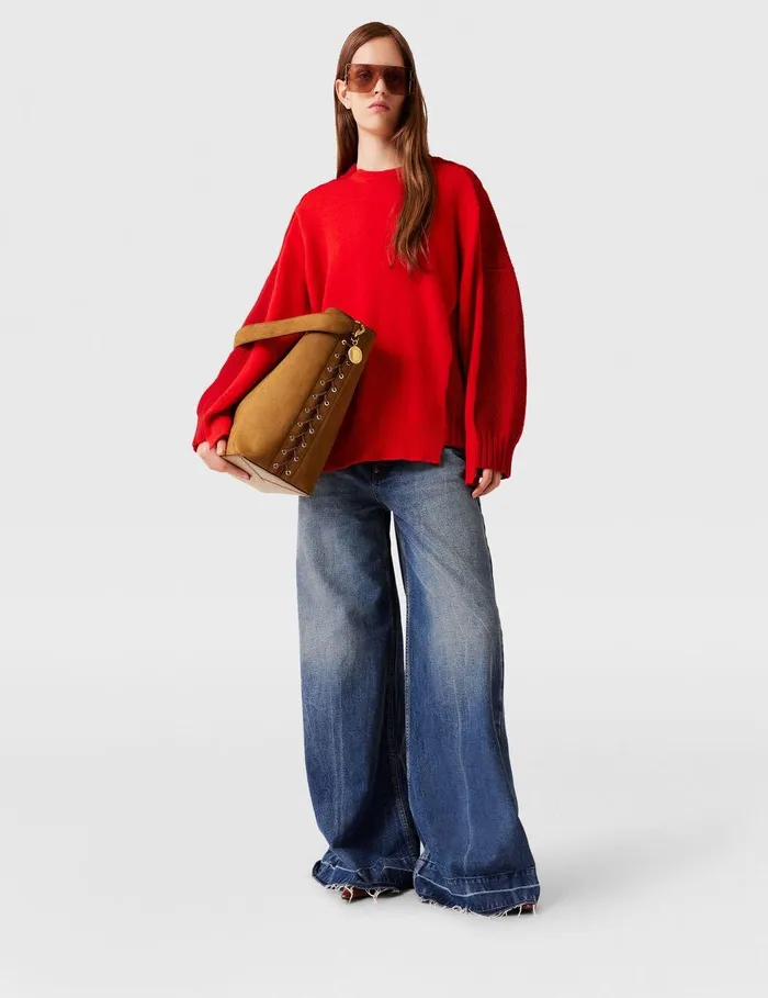 Stella McCartney Knitwear Women Hybrid Crewneck Sweater Red Stella McCartney Knitwear Women Hybrid Crewneck Sweater Red