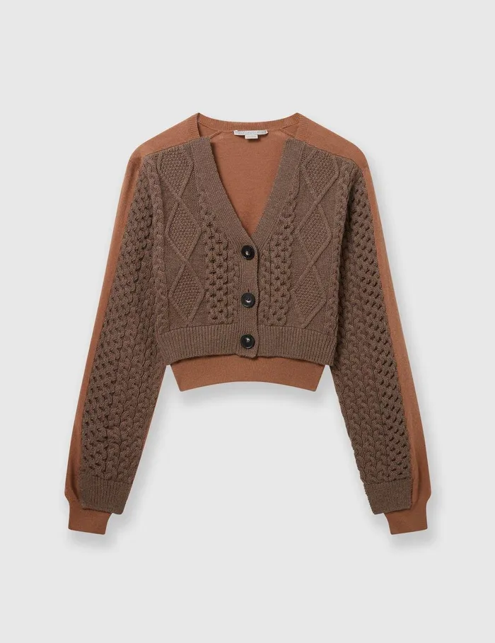 Stella McCartney Knitwear Women Hybrid Cropped Cardigan Brown