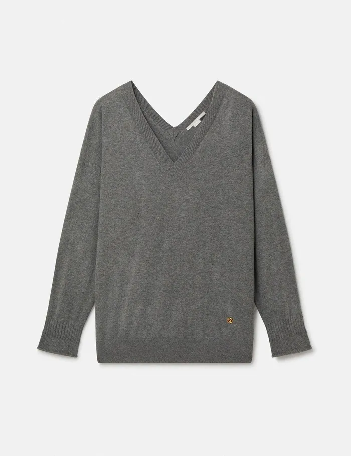 Stella McCartney Knitwear Women VNeck Long Sleeved Sweater Grey