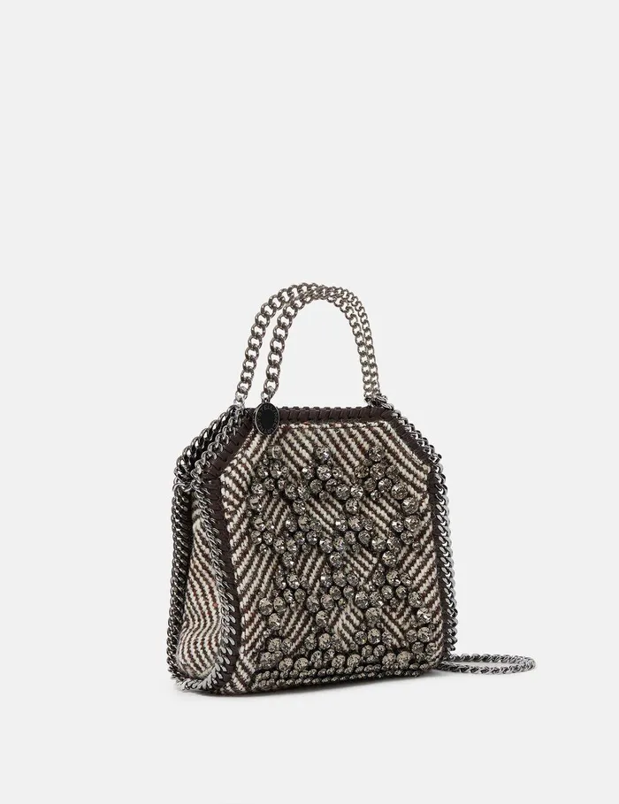 Stella McCartney Mini Bags And Clutches Women Falabella Tiny Crystal Cage Tote Bag Tweed Brown Stella McCartney Mini Bags And Clutches Women Falabella Tiny Crystal Cage Tote Bag Tweed Brown