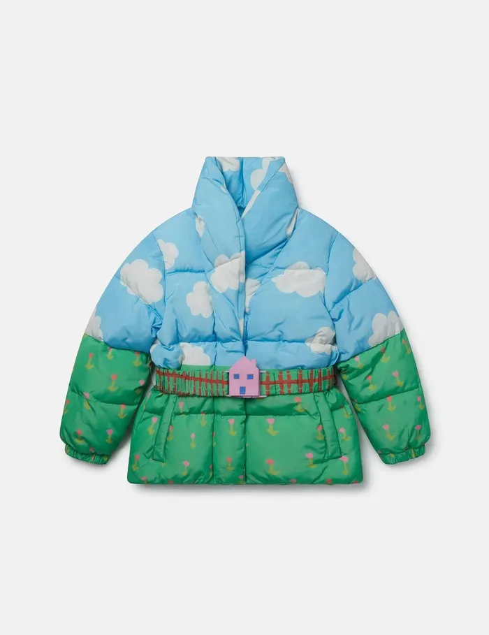 Stella McCartney Outerwear Kids Farmyard Print Hooded Puffer Coat Multicolour