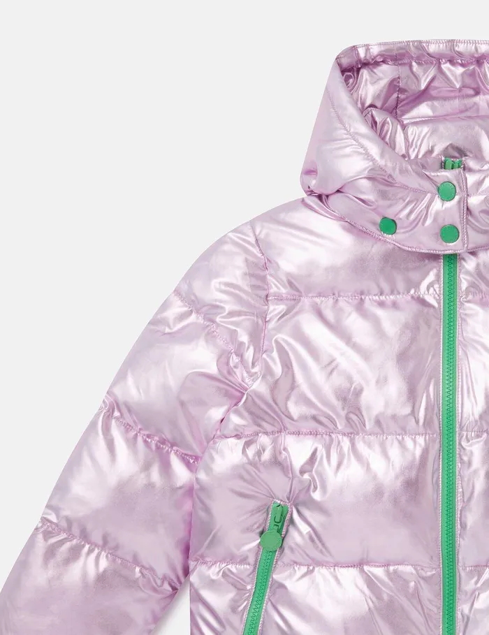Stella McCartney Outerwear Kids Metallic Puffer Coat Lavender Stella McCartney Outerwear Kids Metallic Puffer Coat Lavender