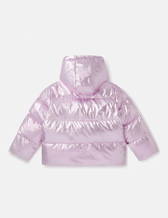 Stella McCartney Outerwear Kids Metallic Puffer Coat Lavender Stella McCartney Outerwear Kids Metallic Puffer Coat Lavender