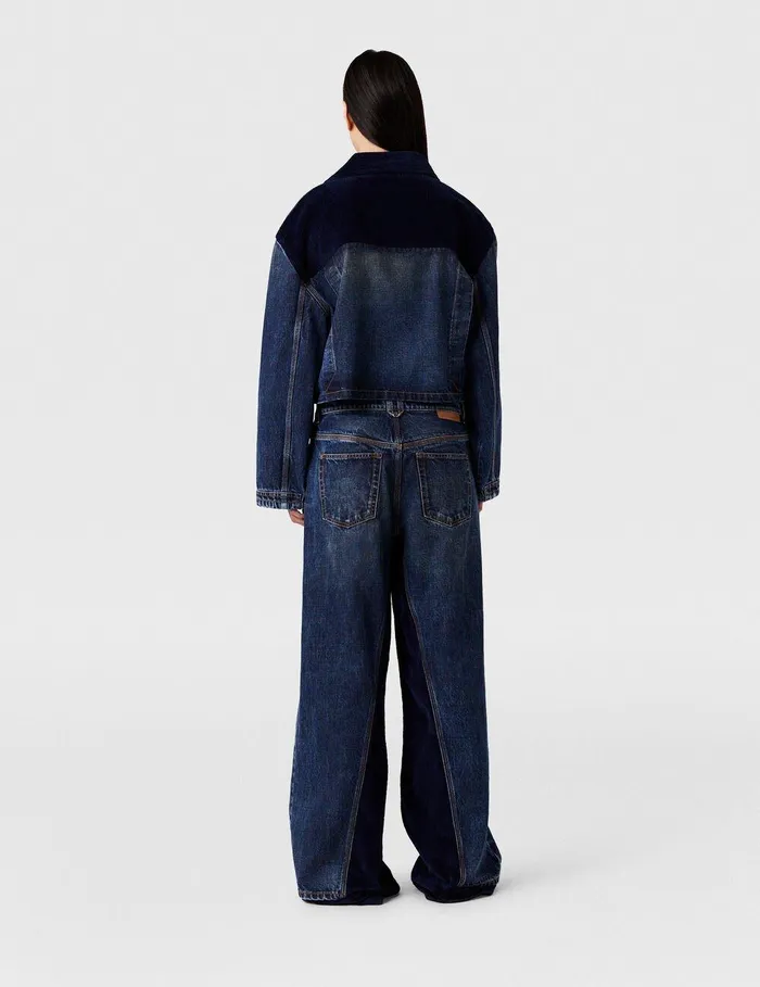 Stella McCartney Pants And Shorts Women Corduroy HighRise Straight Leg Jeans Dark Wash Blue Denim