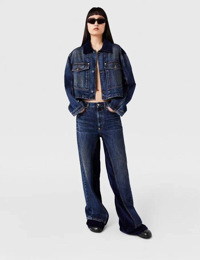 Stella McCartney Pants And Shorts Women Corduroy HighRise Straight Leg Jeans Dark Wash Blue Denim