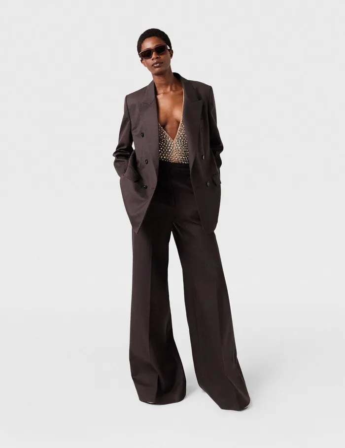 Stella McCartney Pants And Shorts Women HighRise WideLeg Wool Pants Dark Chocolate Brown Stella McCartney Pants And Shorts Women HighRise WideLeg Wool Pants Dark Chocolate Brown