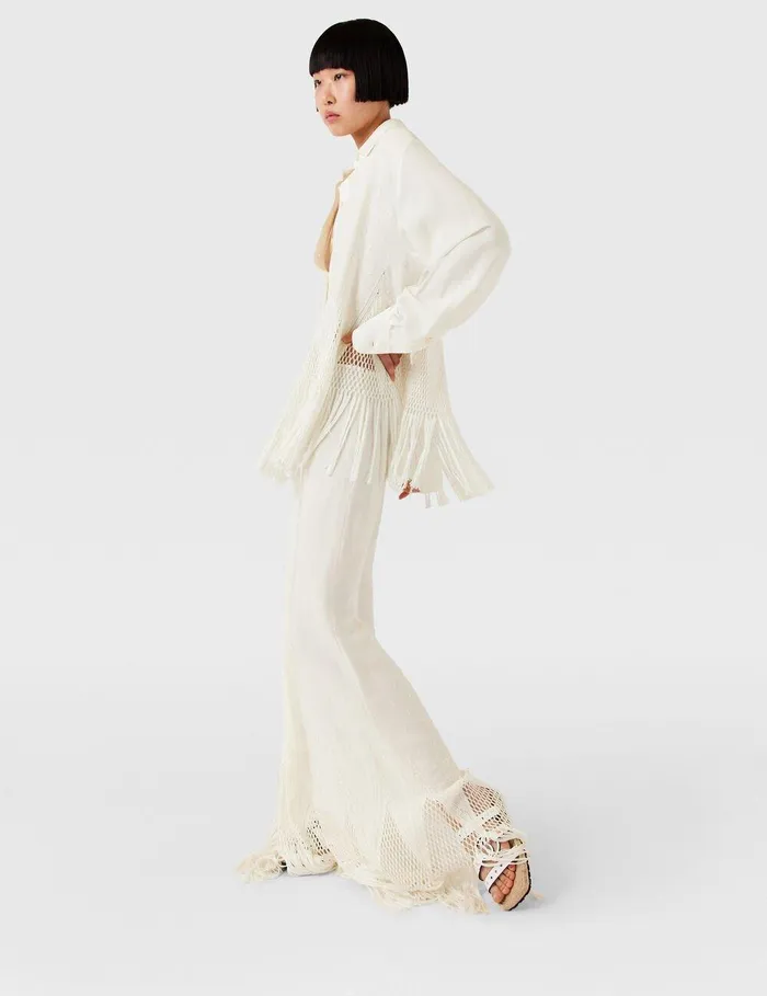 Stella McCartney Pants And Shorts Women OpenKnit Fringe WideLeg Pants Cream Stella McCartney Pants And Shorts Women OpenKnit Fringe WideLeg Pants Cream