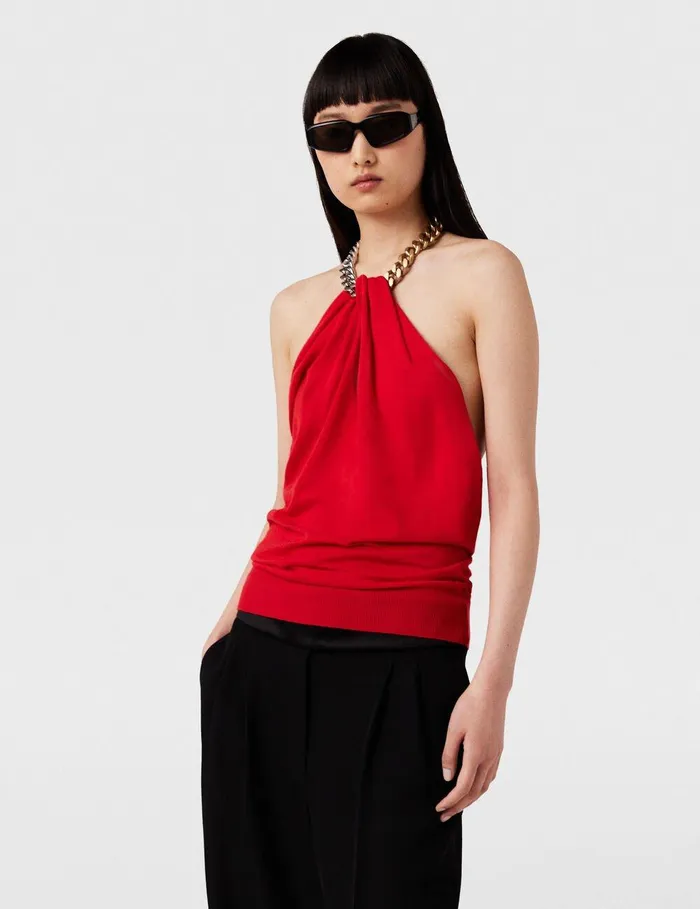 Stella McCartney Shirts And Tops Women Frayme ChainEmbellished Halterneck Top Lipstick Red Stella McCartney Shirts And Tops Women Frayme ChainEmbellished Halterneck Top Lipstick Red