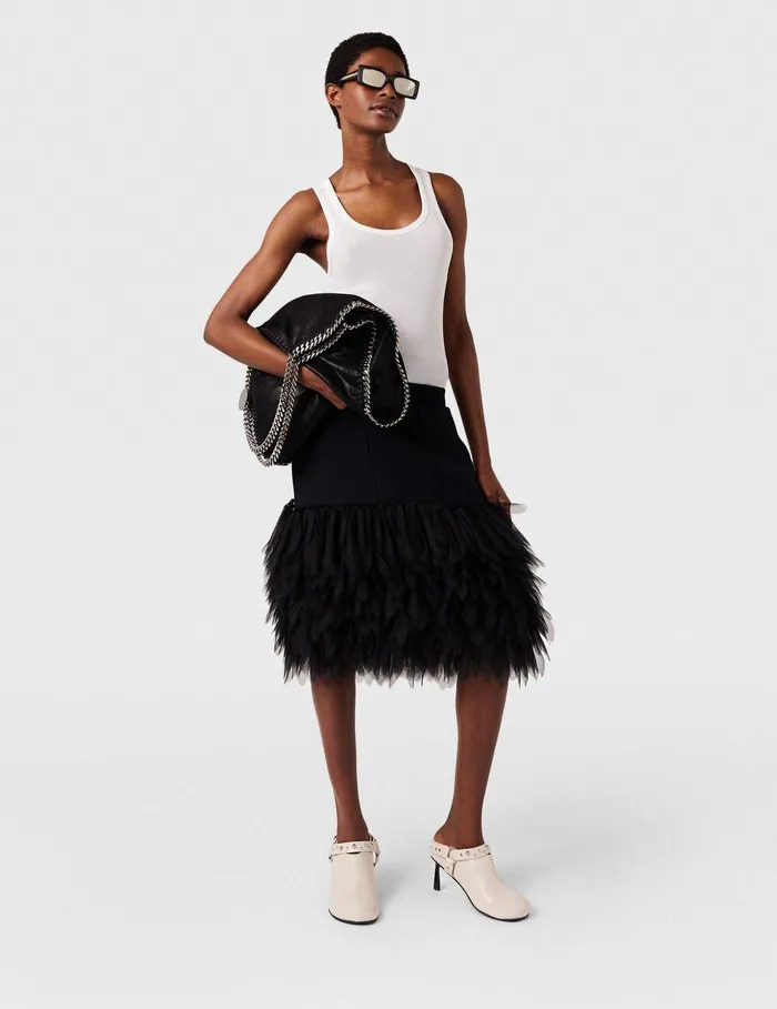 Stella McCartney Skirts Women HighRise Feather Midi Skirt Midnight Black Stella McCartney Skirts Women HighRise Feather Midi Skirt Midnight Black