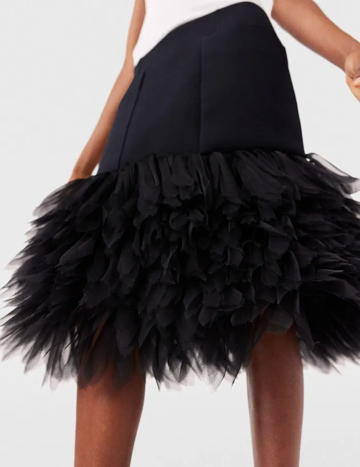 Stella McCartney Skirts Women HighRise Feather Midi Skirt Midnight Black Stella McCartney Skirts Women HighRise Feather Midi Skirt Midnight Black