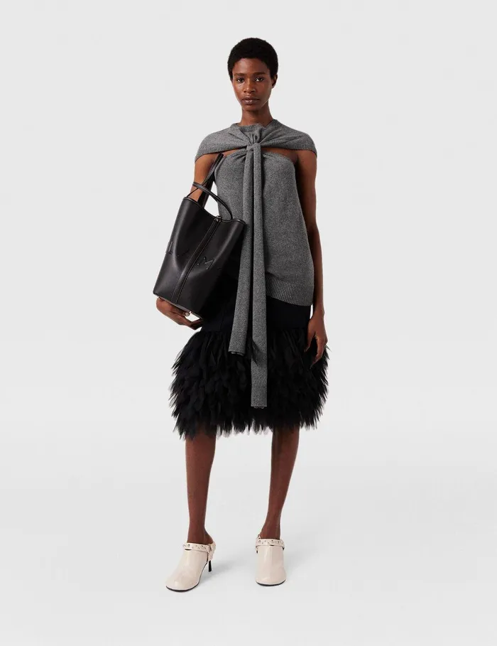 Stella McCartney Skirts Women HighRise Feather Midi Skirt Midnight Black Stella McCartney Skirts Women HighRise Feather Midi Skirt Midnight Black