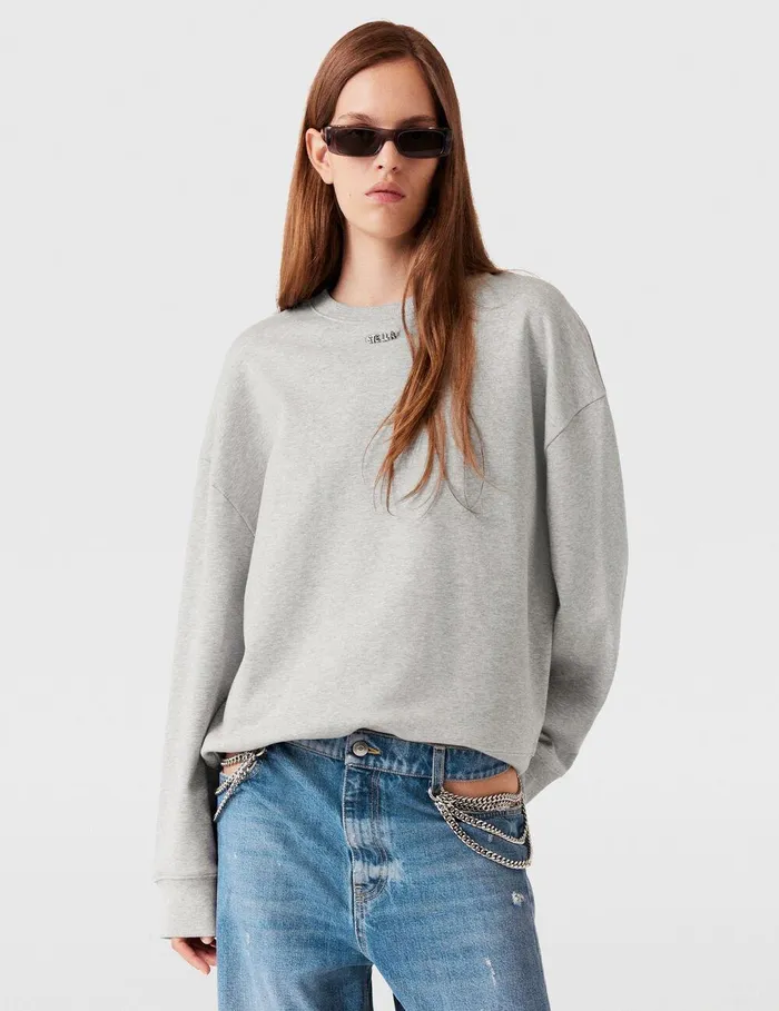Stella McCartney Sweatshirts And TShirts Women Logo Charm Sweatshirt Grey Melange Stella McCartney Sweatshirts And TShirts Women Logo Charm Sweatshirt Grey Melange