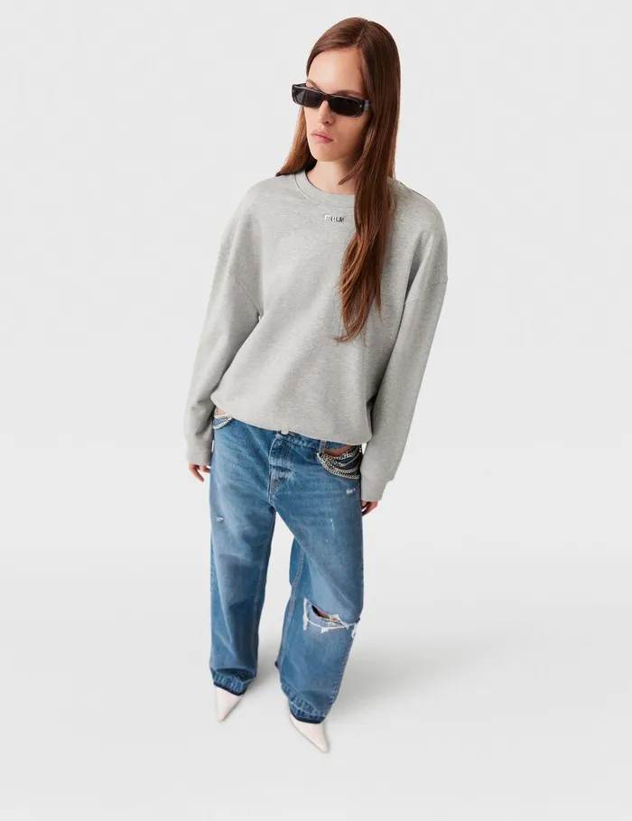 Stella McCartney Sweatshirts And TShirts Women Logo Charm Sweatshirt Grey Melange Stella McCartney Sweatshirts And TShirts Women Logo Charm Sweatshirt Grey Melange