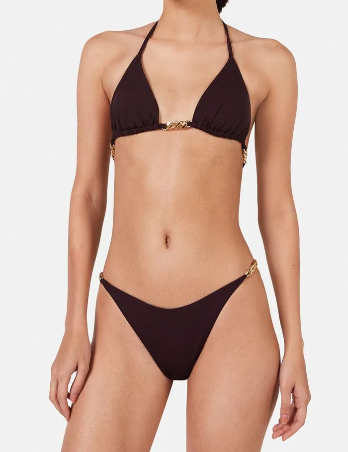 Stella McCartney Swimwear Women Falabella Chain Triangle Bikini Top Burgundy Stella McCartney Swimwear Women Falabella Chain Triangle Bikini Top Burgundy