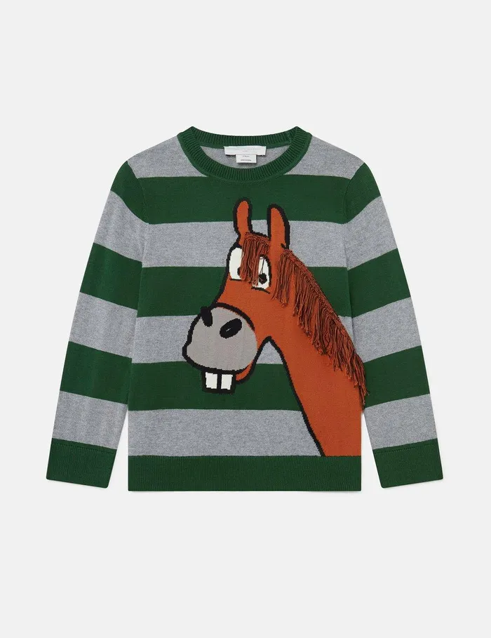 Stella McCartney TShirts And Sweatshirt Kids Horse Graphic Fringed Sweater Grey