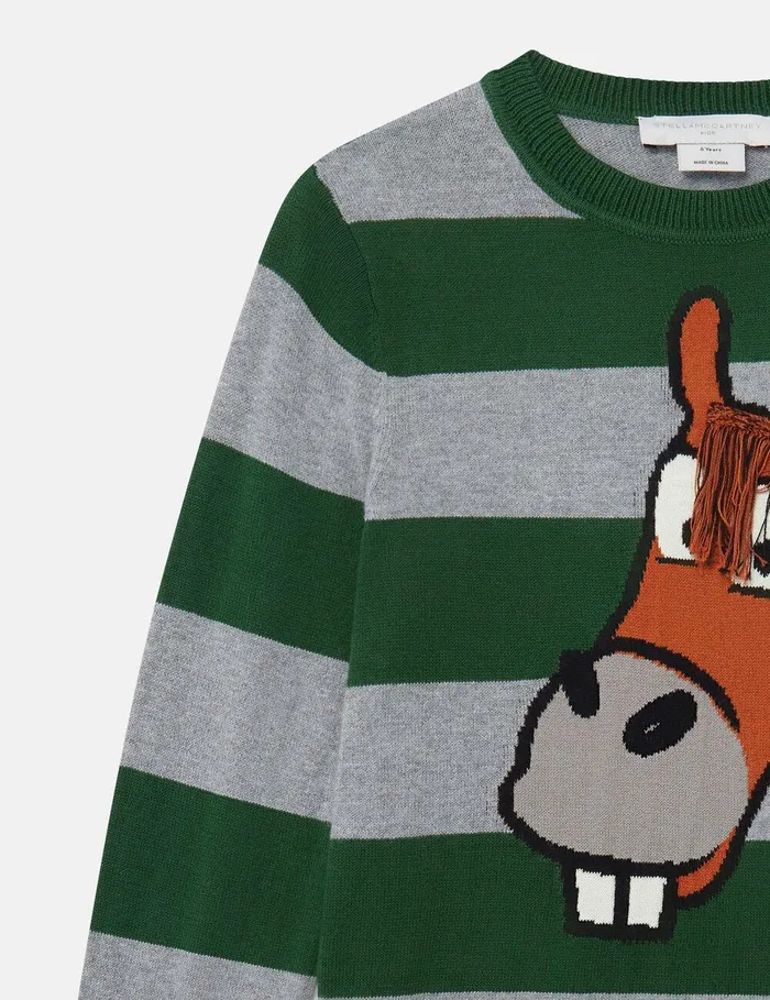Stella McCartney TShirts And Sweatshirt Kids Horse Graphic Fringed Sweater Grey Stella McCartney TShirts And Sweatshirt Kids Horse Graphic Fringed Sweater Grey
