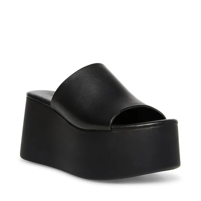Steve Madden Christa Black Leather Womens Wedges Steve Madden Christa Black Leather Womens Wedges