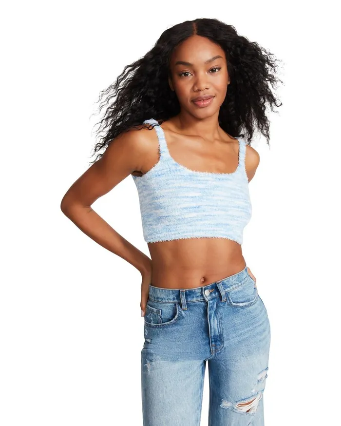 Steve Madden Cozy Knit Tank Blue Womens Tops