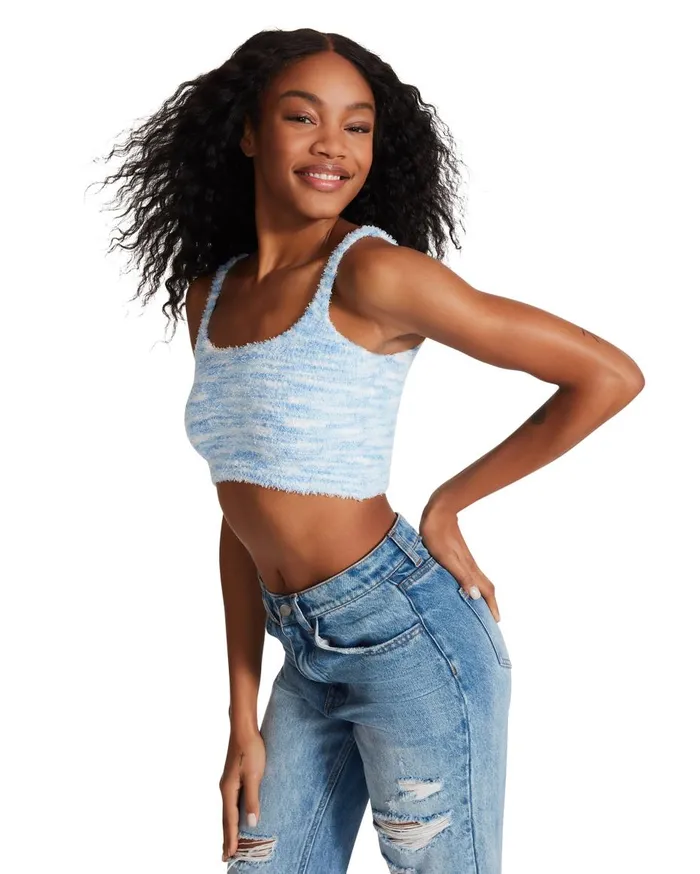 Steve Madden Cozy Knit Tank Blue Womens Tops Steve Madden Cozy Knit Tank Blue Womens Tops