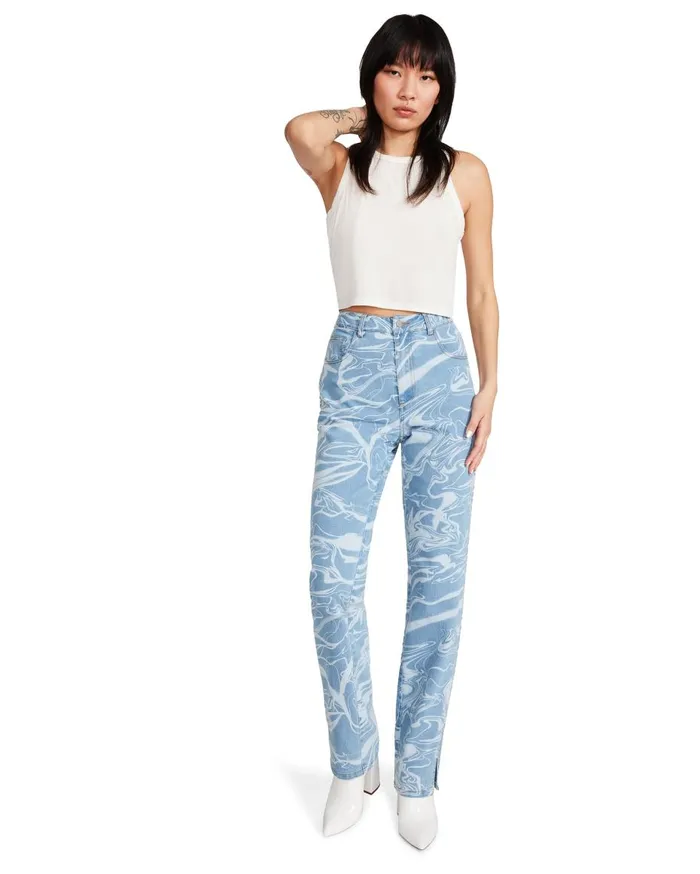 Steve Madden Denim Swirl Pants Denim Fabric Womens Bottoms Steve Madden Denim Swirl Pants Denim Fabric Womens Bottoms