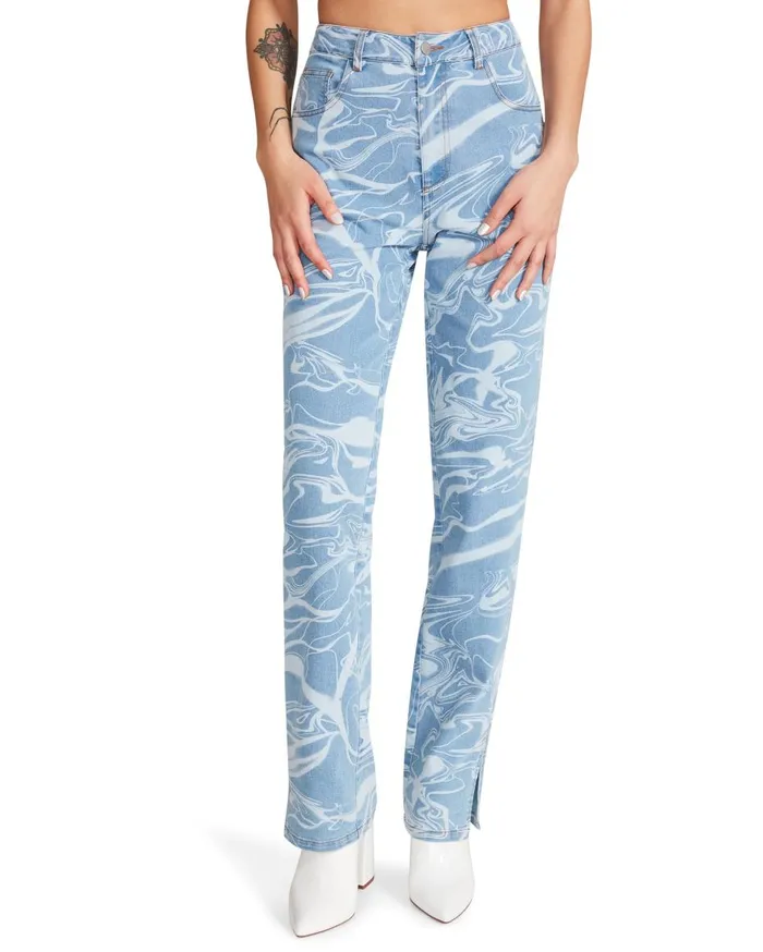 Steve Madden Denim Swirl Pants Denim Fabric Womens Bottoms Steve Madden Denim Swirl Pants Denim Fabric Womens Bottoms