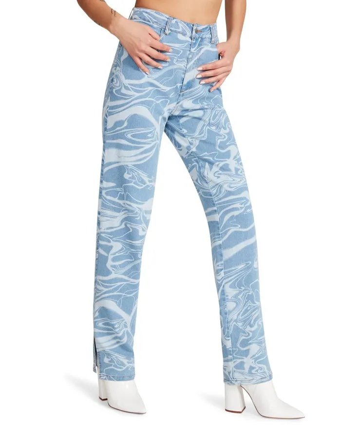 Steve Madden Denim Swirl Pants Denim Fabric Womens Bottoms Steve Madden Denim Swirl Pants Denim Fabric Womens Bottoms