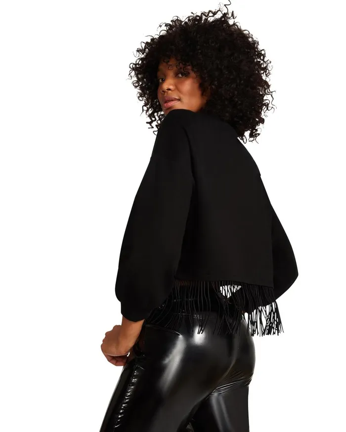 Steve Madden Fringe Crew Neck Black Womens Tops Steve Madden Fringe Crew Neck Black Womens Tops