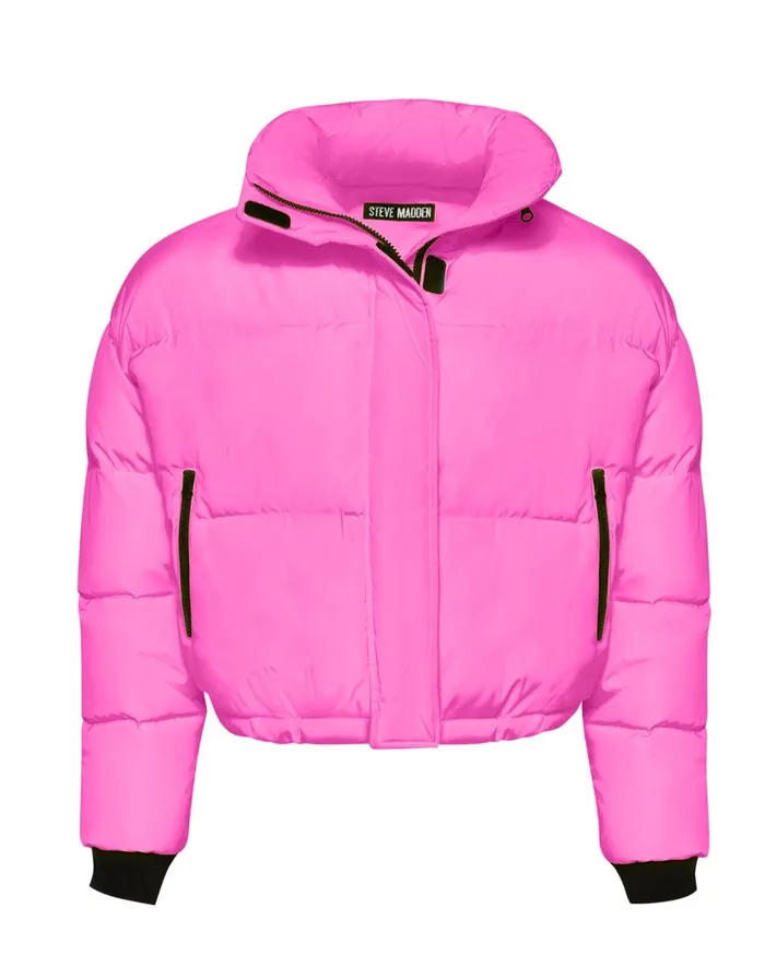 Steve Madden Hot Puffer Jacket Pink Womens Jackets and Coats