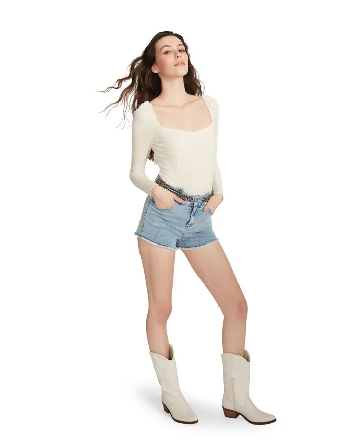 Steve Madden Square Neck Bodysuit Beige Womens Tops