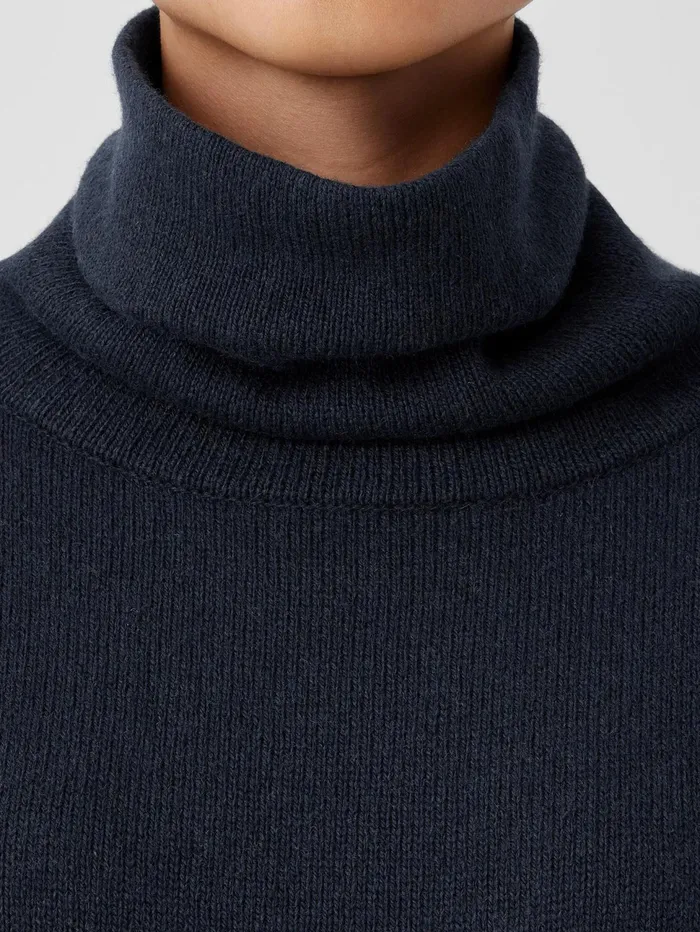 Sweaters and Cardigans Women Eileen Fisher Cotton And Recycled Cashmere Turtleneck Long Top Ocean