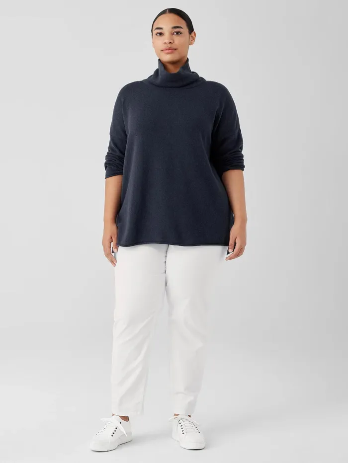 Sweaters and Cardigans Women Eileen Fisher Cotton And Recycled Cashmere Turtleneck Long Top Ocean