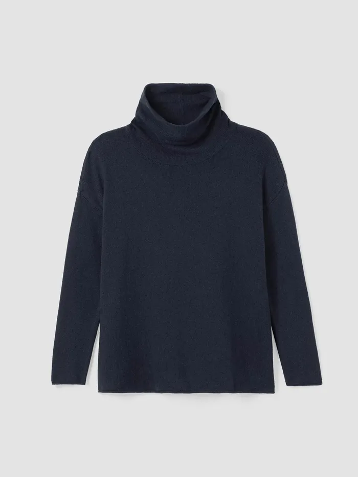Sweaters and Cardigans Women Eileen Fisher Cotton And Recycled Cashmere Turtleneck Long Top Ocean
