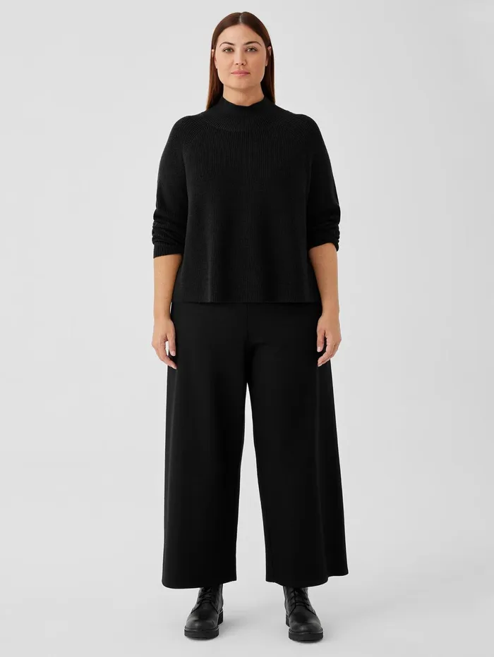 Sweaters and Cardigans Women Eileen Fisher Merino Cropped Turtleneck Top In Regenerative Wool Black