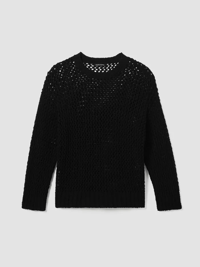 Sweaters and Cardigans Women Eileen Fisher Peruvian Organic Cotton Boucle Crew Neck Top Black