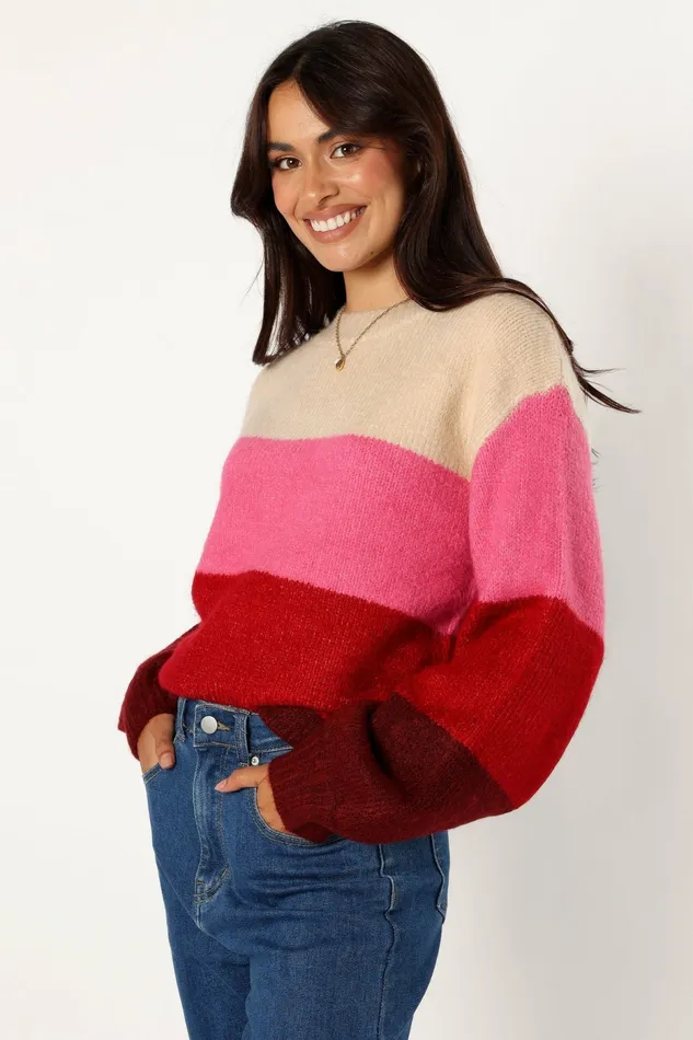 Sweaters Giovanna Crewneck Multi Stripe Knit Sweater Berry Petal and Pup Women