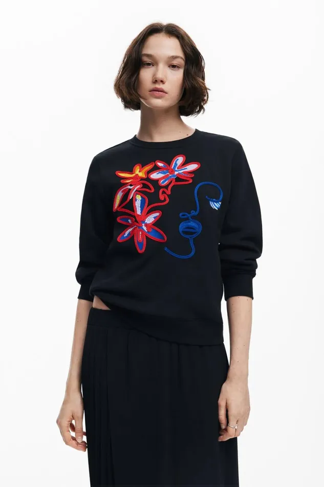Sweaters Women Desigual Arty Print Sweatshirt Black