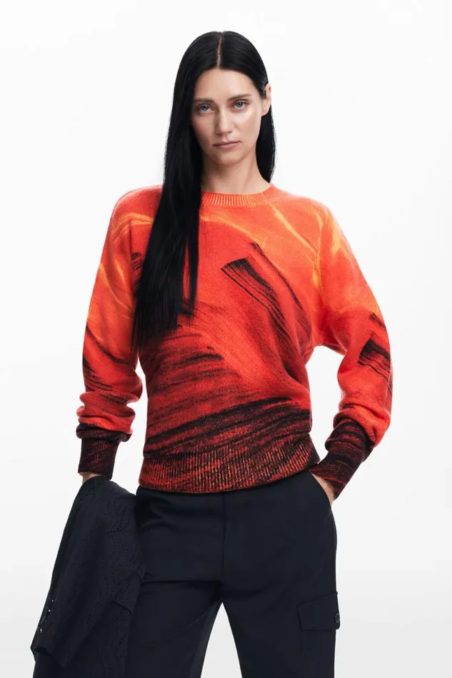 Sweaters Women Desigual Contrast Sweater Orange