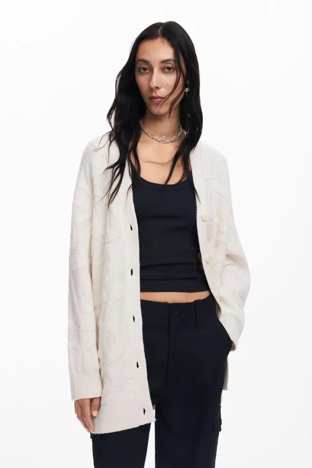 Sweaters Women Desigual Oversized Knit Cardigan White