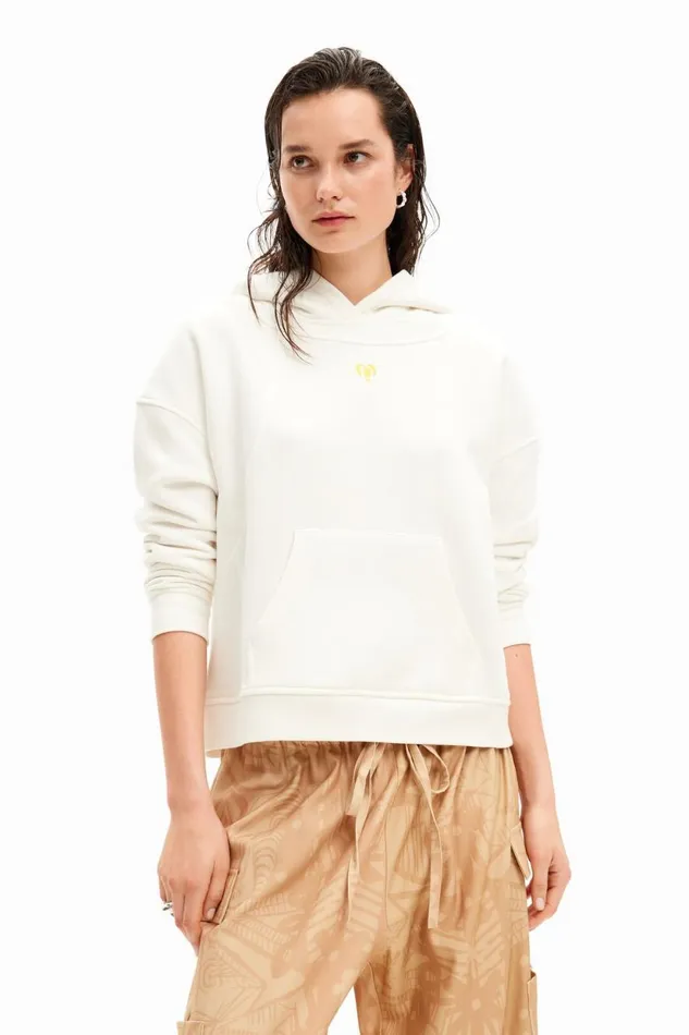 Sweaters Women Desigual Patchwork Hoodie White