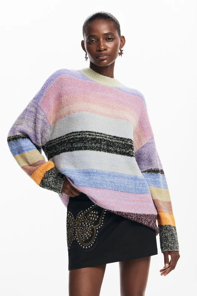 Sweaters Women Desigual Striped Knit Sweater Materialfinishes