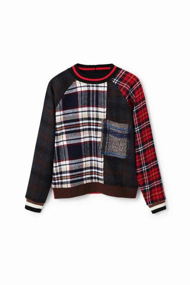 Sweaters Women Desigual Tartan Wool Sweatshirt Brown