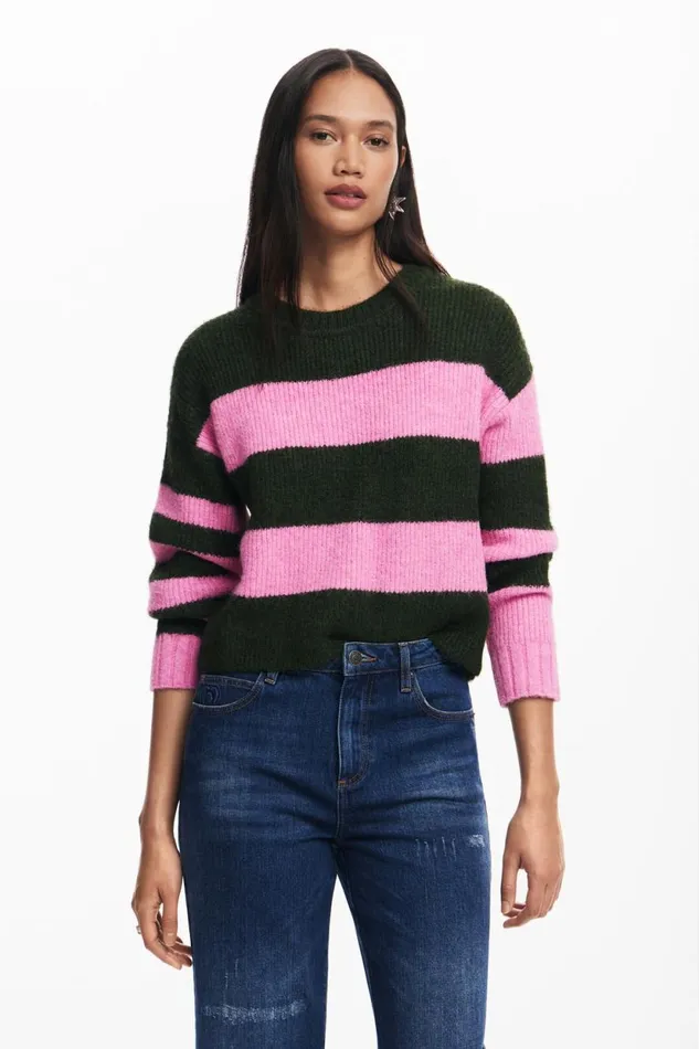 Sweaters Women Desigual Twotone Striped Sweater Red