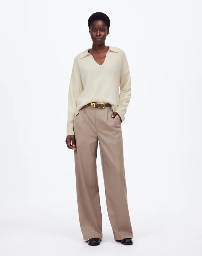 Sweaters Women Madewell CashmereWool Blend Polo Sweater Hthr Ivory