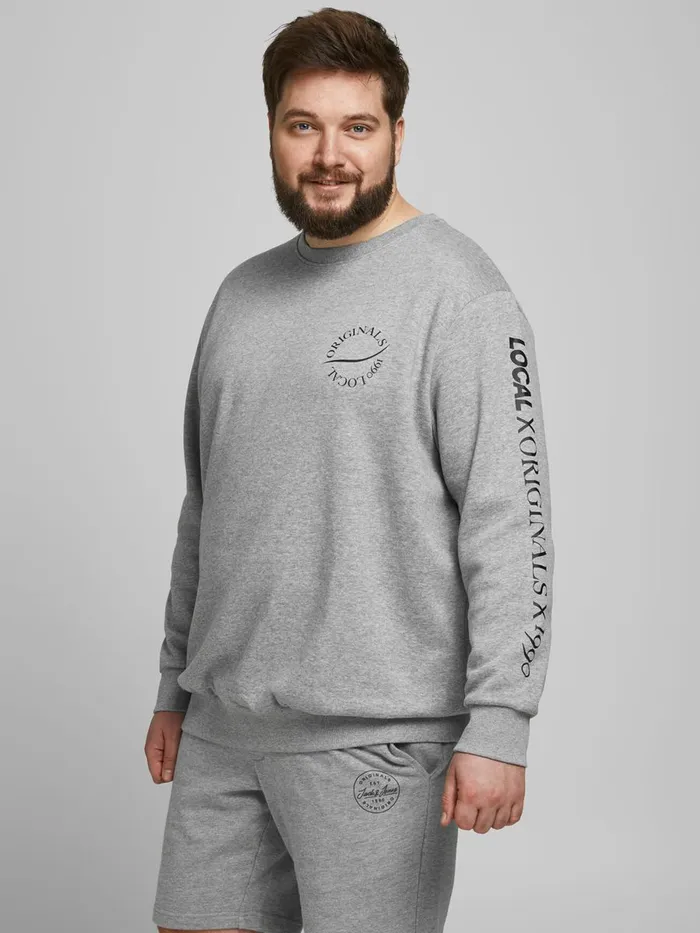 Sweatshirts JACK and JONES Mens MULTIPLE LOGO PLUS SIZE SWEATSHIRT Grey Light Grey Melange On Sale Sweatshirts JACK and JONES Mens MULTIPLE LOGO PLUS SIZE SWEATSHIRT Grey Light Grey Melange On Sale