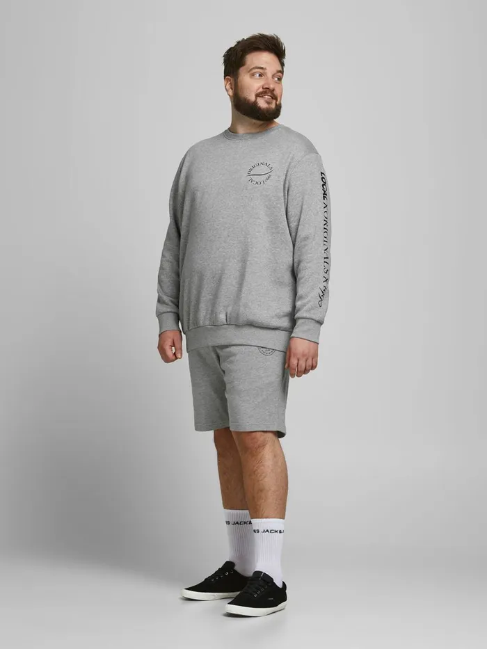 Sweatshirts JACK and JONES Mens MULTIPLE LOGO PLUS SIZE SWEATSHIRT Grey Light Grey Melange On Sale