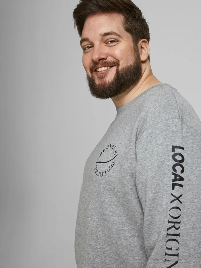 Sweatshirts JACK and JONES Mens MULTIPLE LOGO PLUS SIZE SWEATSHIRT Grey Light Grey Melange On Sale