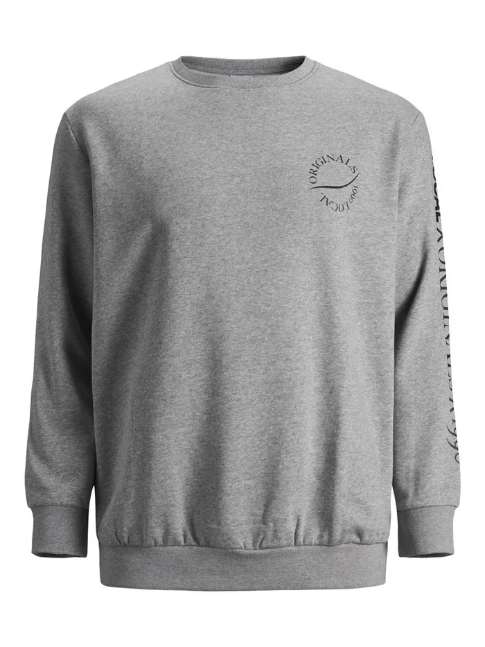 Sweatshirts JACK and JONES Mens MULTIPLE LOGO PLUS SIZE SWEATSHIRT Grey Light Grey Melange On Sale