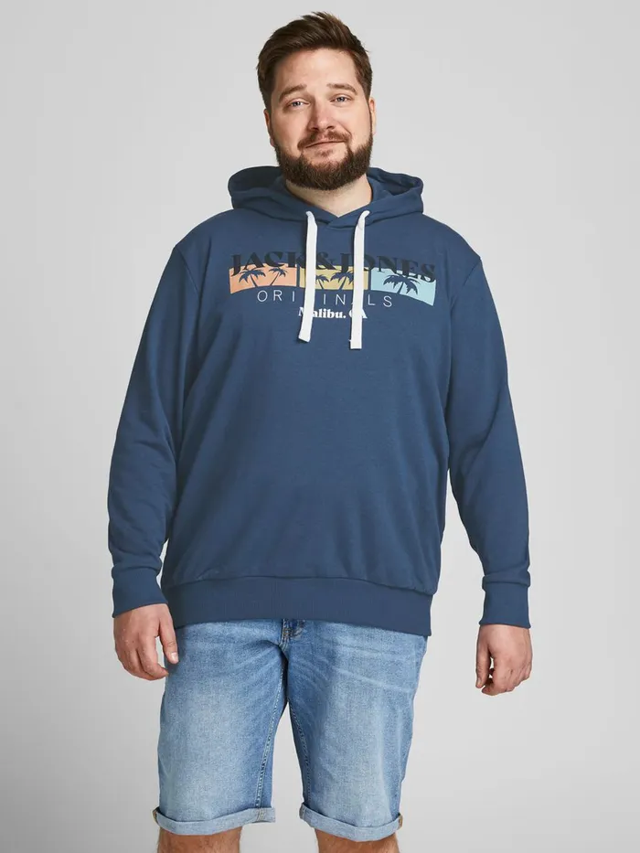 Sweatshirts JACK and JONES Mens TROPICAL PRINT PLUS SIZE HOODIE Blue Ensign Blue Casaul Sweatshirts JACK and JONES Mens TROPICAL PRINT PLUS SIZE HOODIE Blue Ensign Blue Casaul