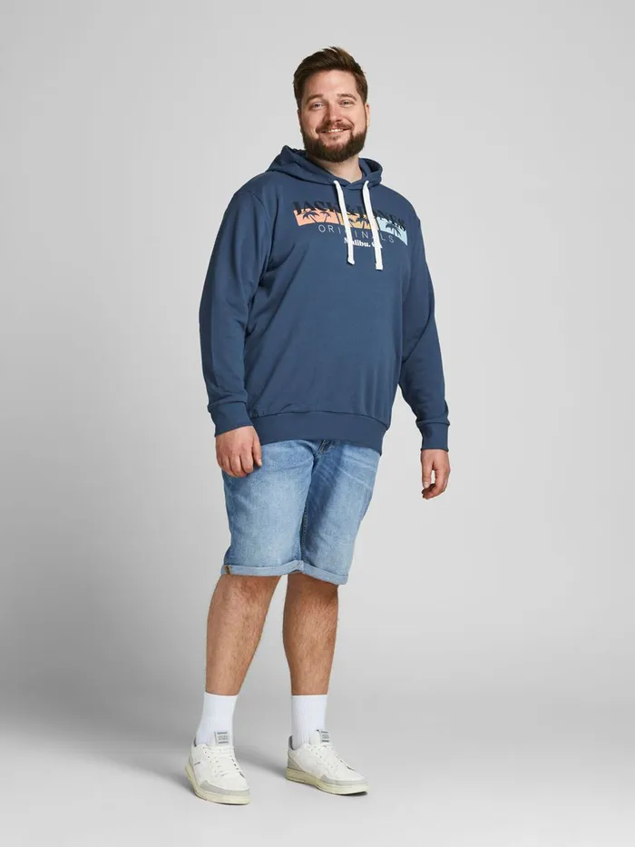 Sweatshirts JACK and JONES Mens TROPICAL PRINT PLUS SIZE HOODIE Blue Ensign Blue Casaul